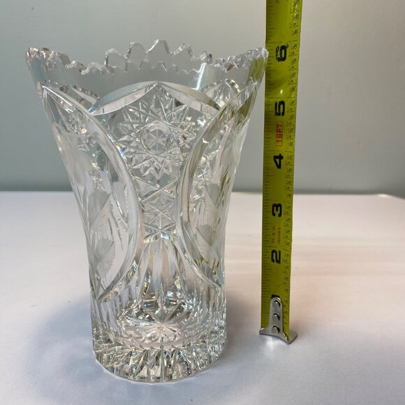 Antique American Brilliant Period Cut Glass Vase Etched Rose Stem ABS Small - Picture 5 of 14